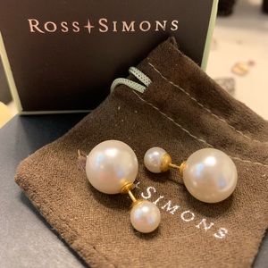 Shell Pearl front/back earrings.  14 kt gold